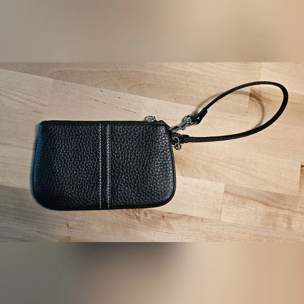 Coach Black Pebbled Leather Wristlet F42389